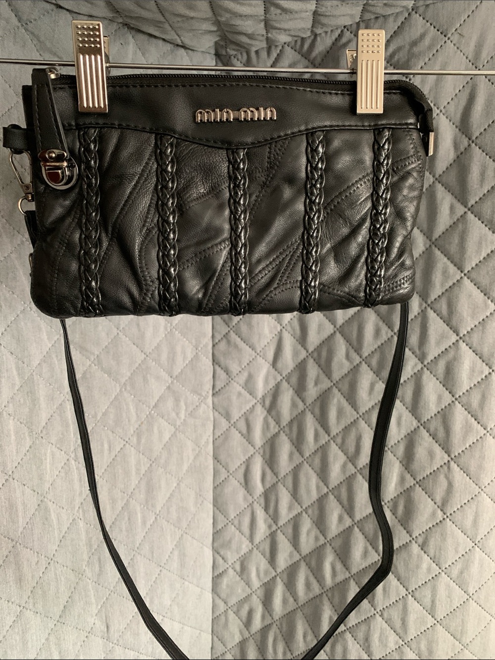 #518 Black Quilted Braided Leather Crossbody Bag